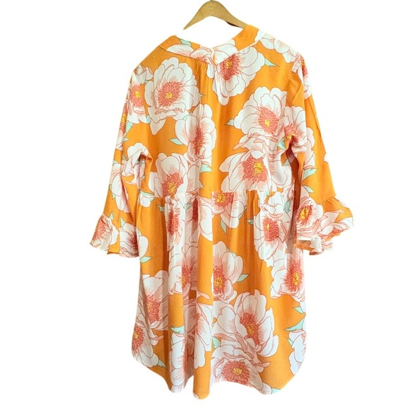 C&C California Women Floral Print Blouse Tunic Small Orange Boho Tropical Ruffle - Picture 2 of 5
